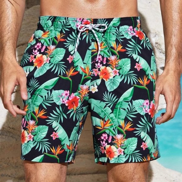 Men's Tropical Print Swim Trunks Vacation Style - Picture 5 of 5